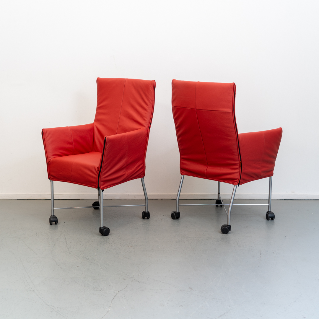 Montis Chaplin eetkamerstoelen oranje/rood leder
