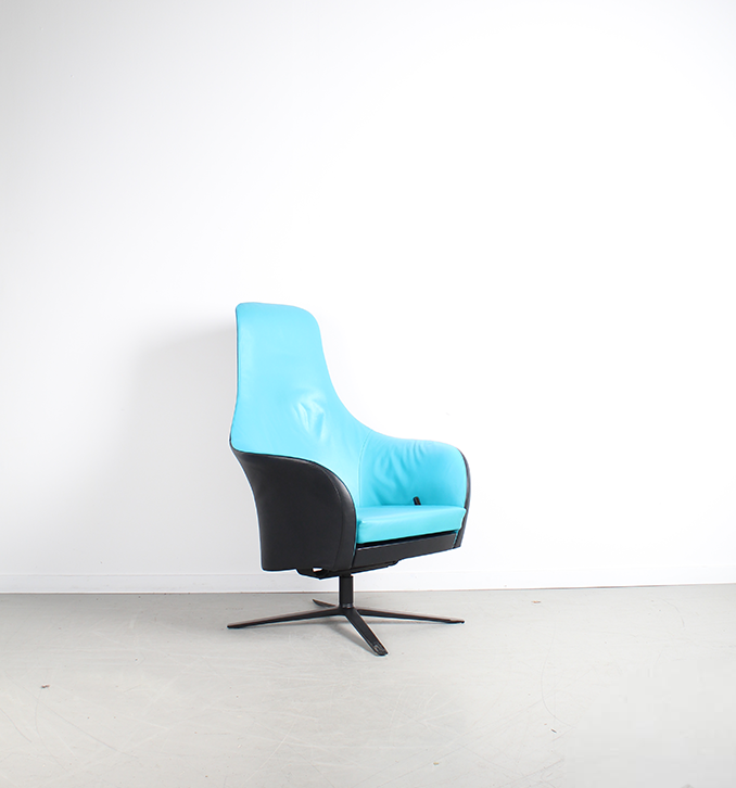 Montis Marvin Relaxfauteuil Turquoise Leer + Zwart Leer