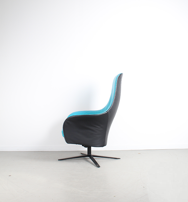 Montis Marvin Relaxfauteuil Turquoise Leer + Zwart Leer