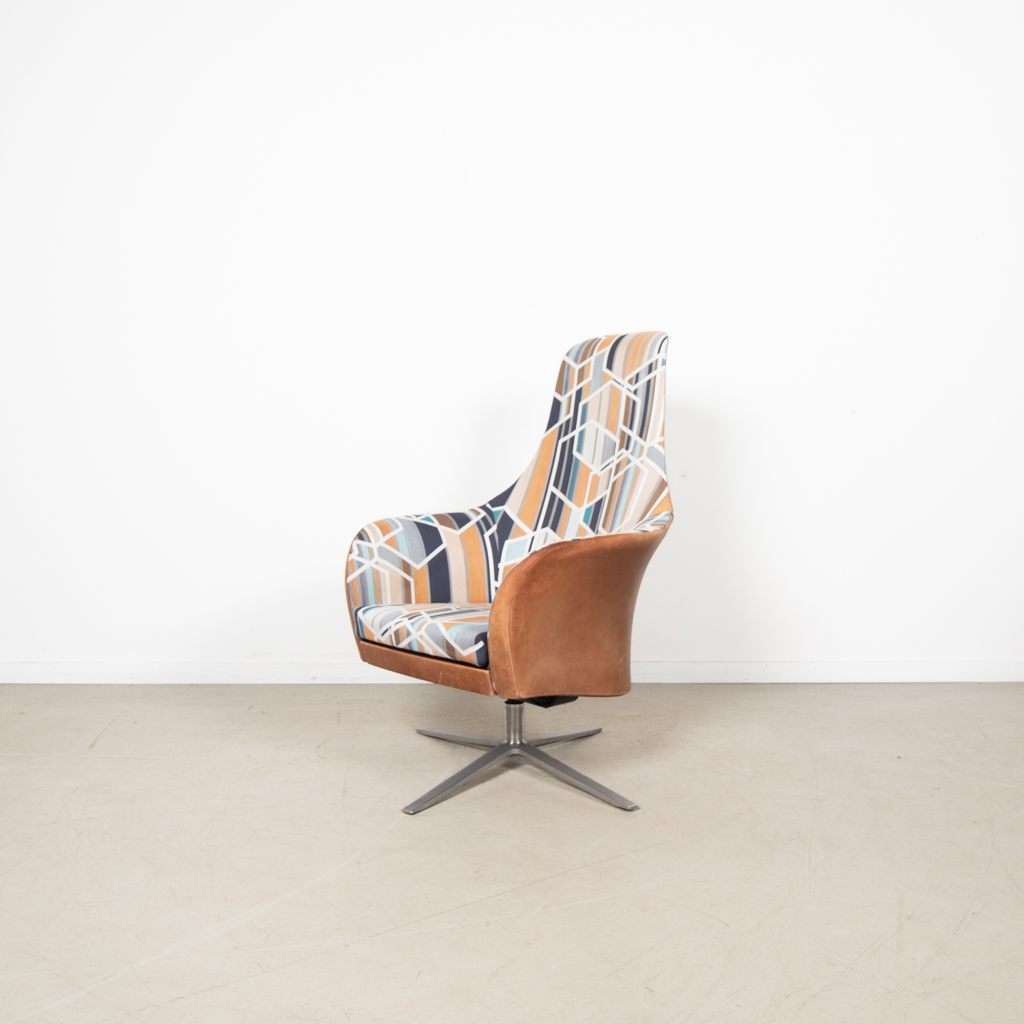 Montis Marvin Relaxfauteuil Oranje/Blauw/Beige Stof/Leer
