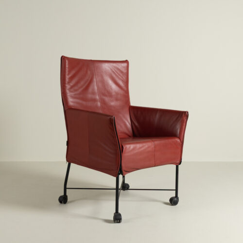 Montis Charly Fauteuil Rood Leer - Zwart (Op Wielen)