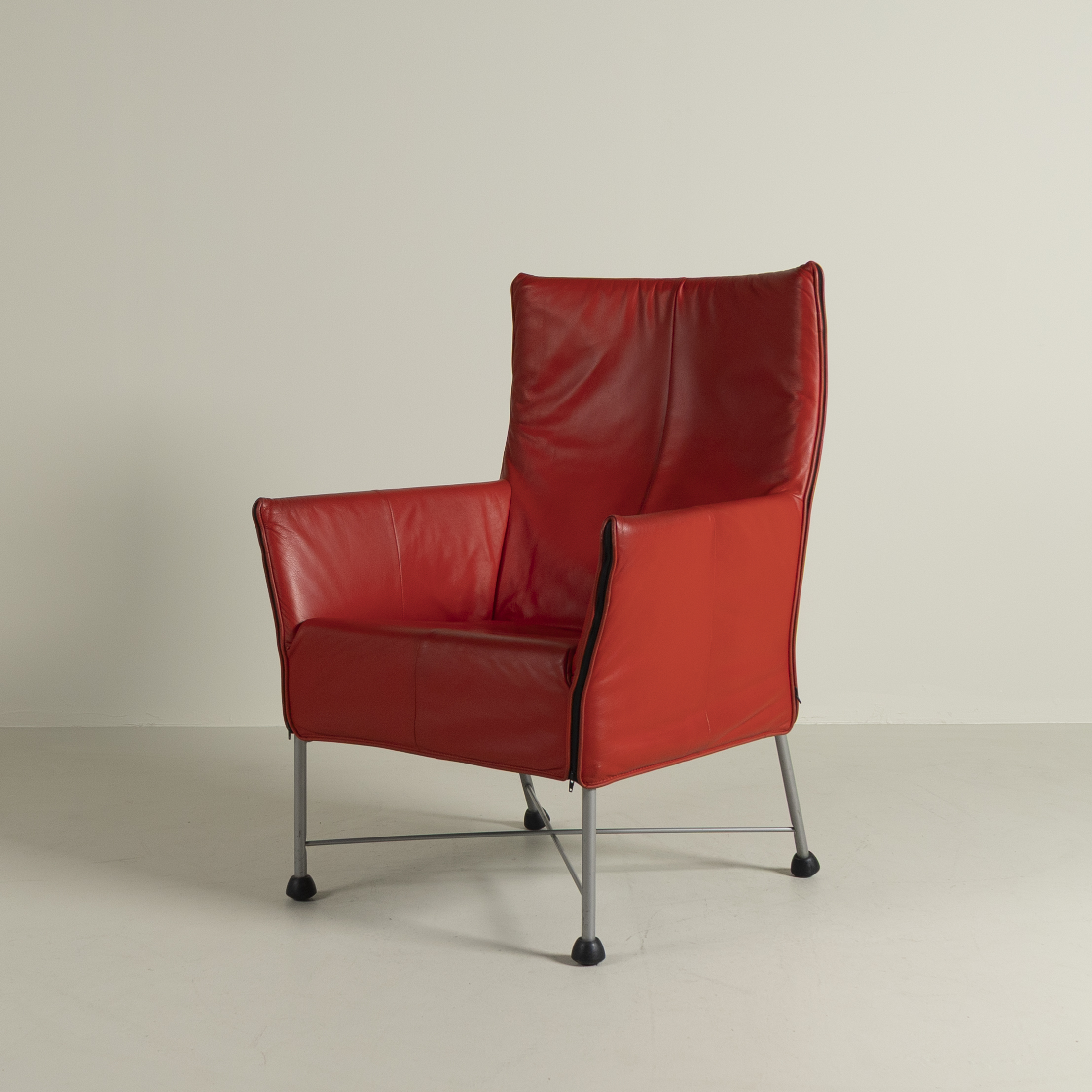 Montis Charly Fauteuil Ferrari Rood Leer - Grijs (Op Doppen)