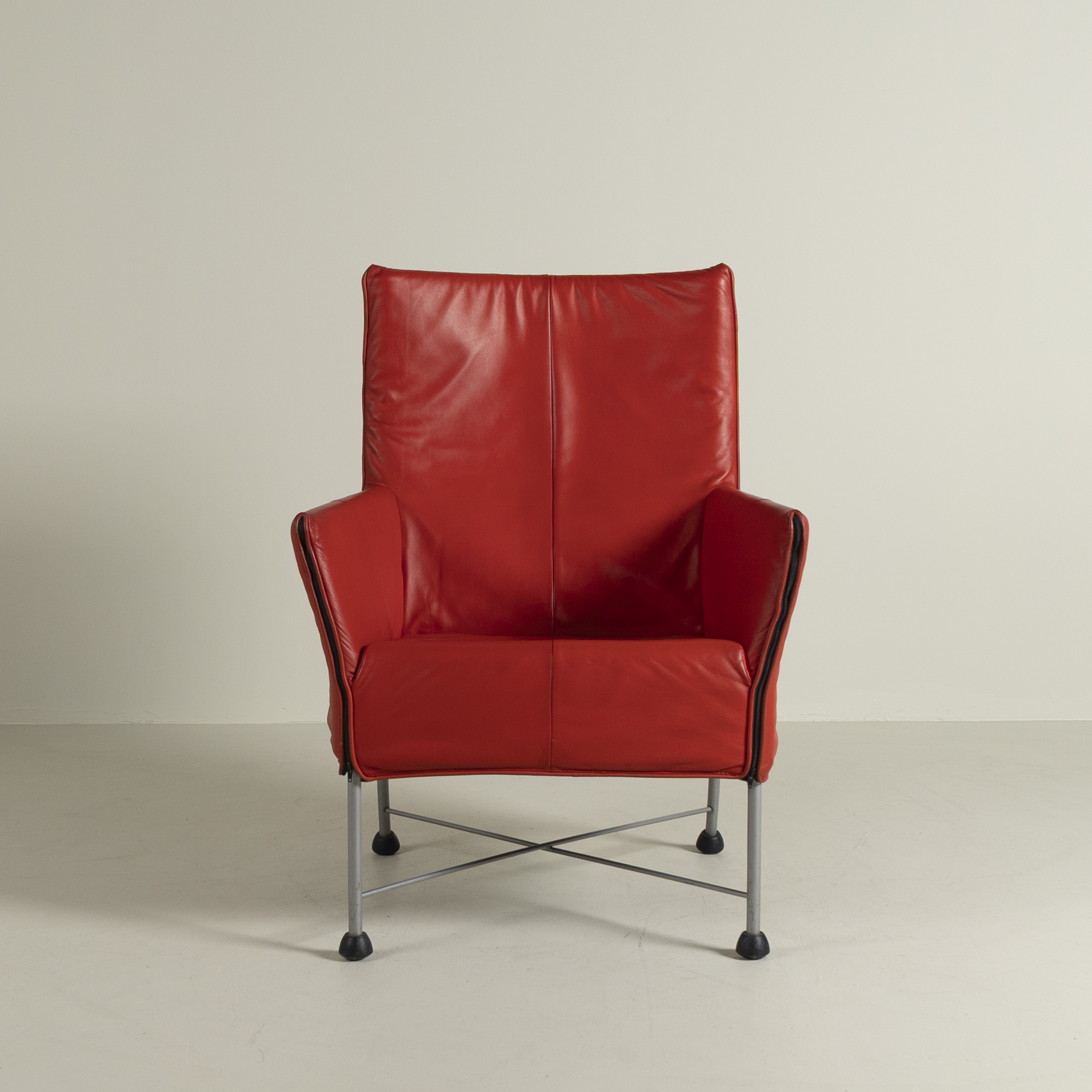Montis Charly Fauteuil Ferrari Rood Leer - Grijs (Op Doppen)