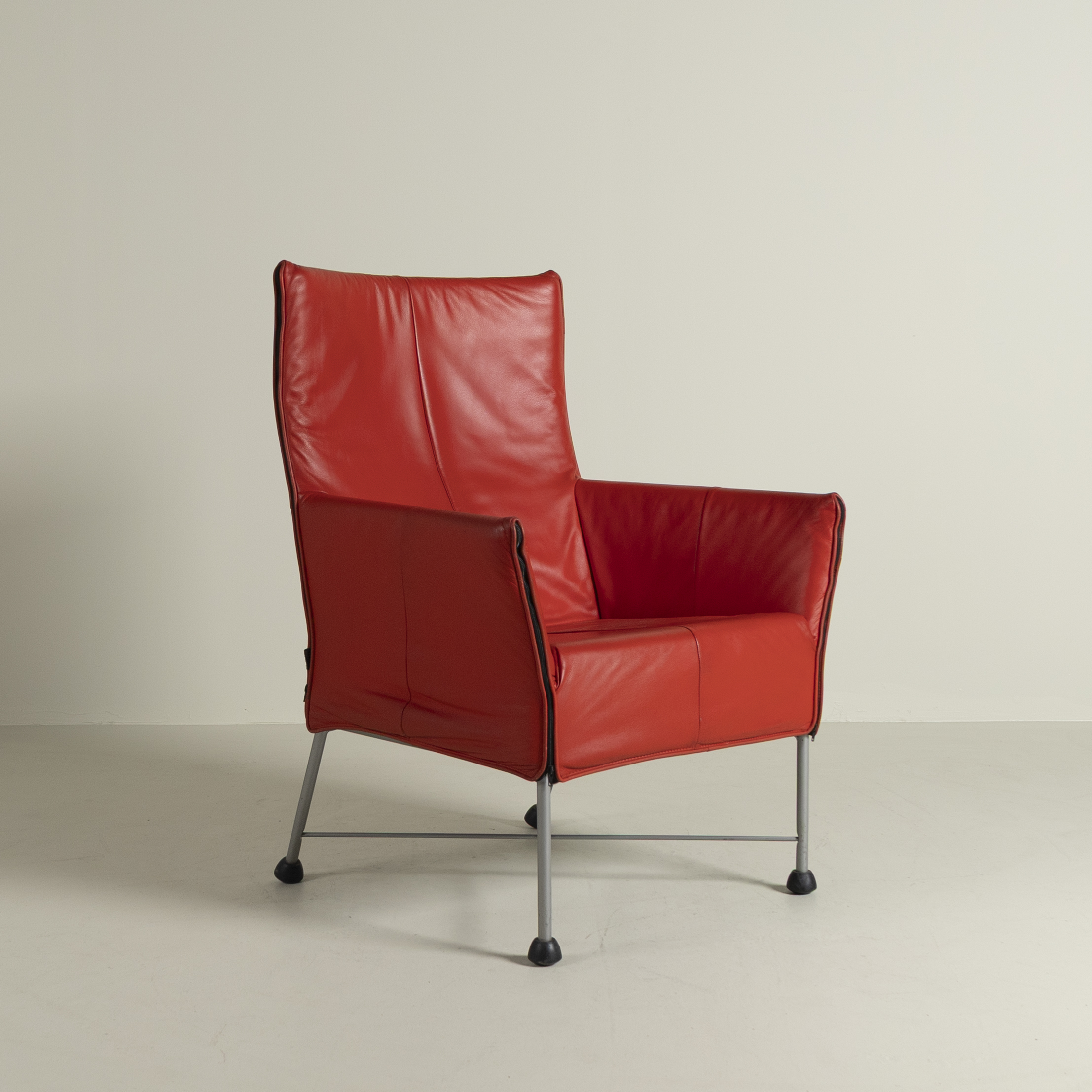 Montis Charly Fauteuil Ferrari Rood Leer - Grijs (Op Doppen)