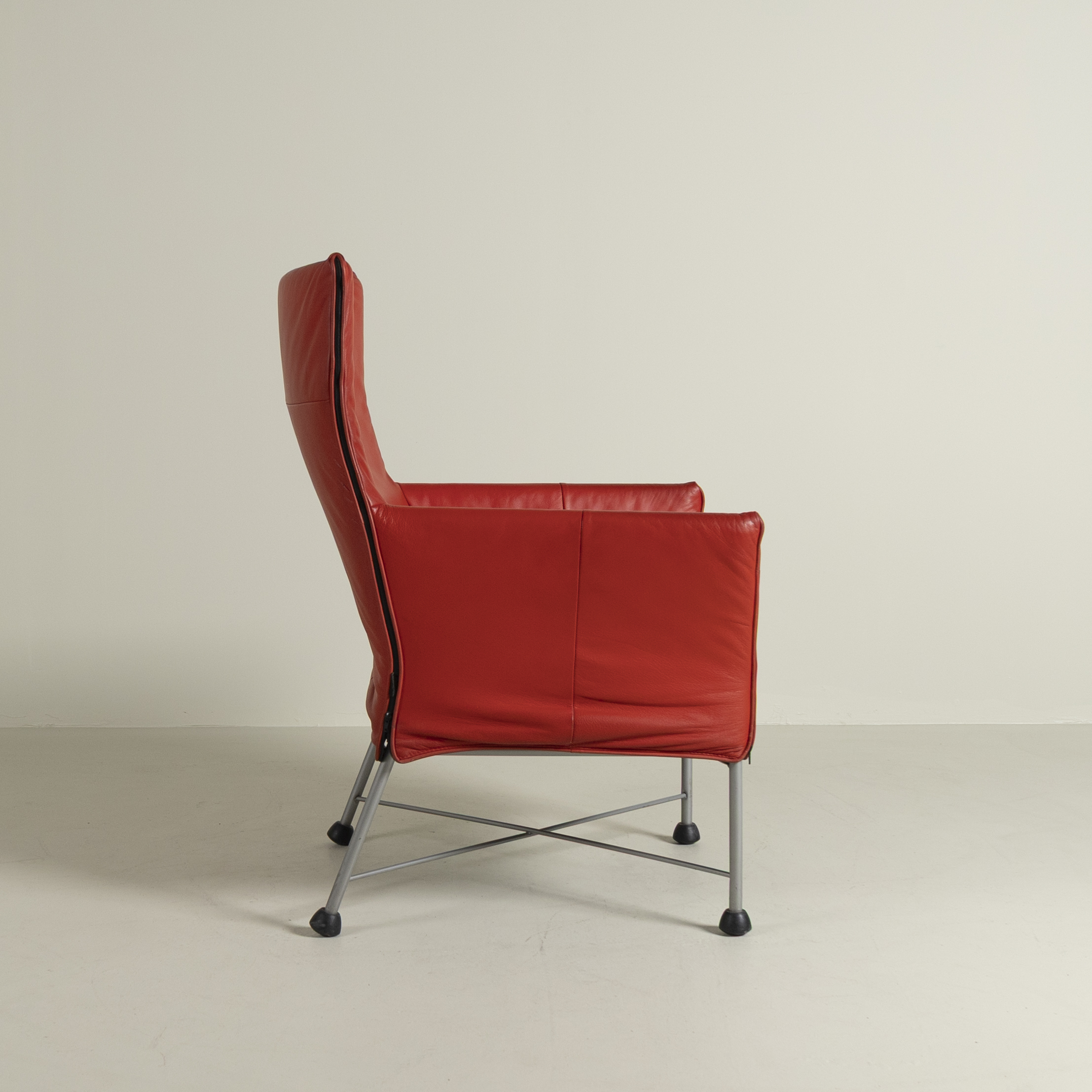 Montis Charly Fauteuil Ferrari Rood Leer - Grijs (Op Doppen)